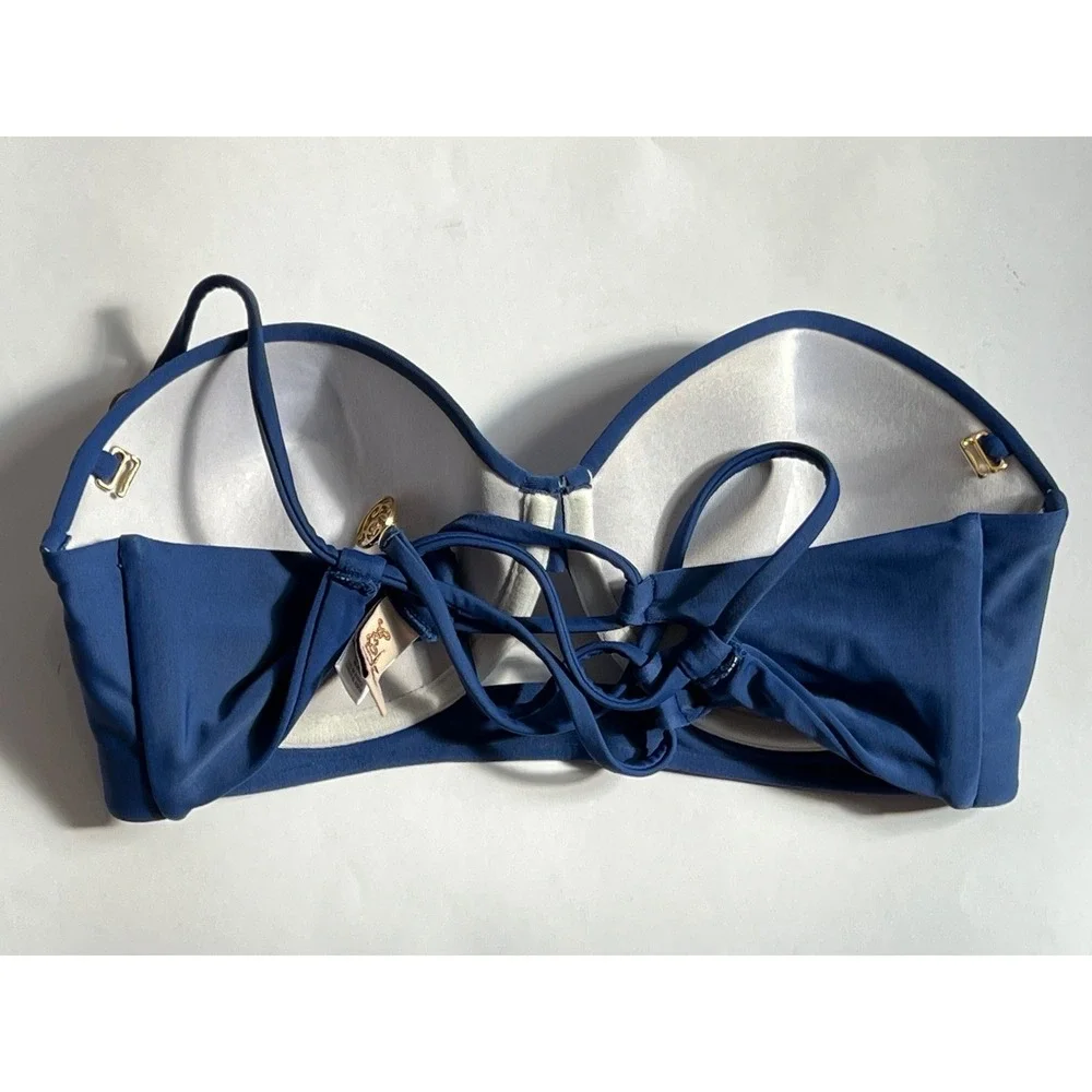 Luli Fama Wanted and Wild Lacey Underwire Bikini Set Royal Blue Gold Medium